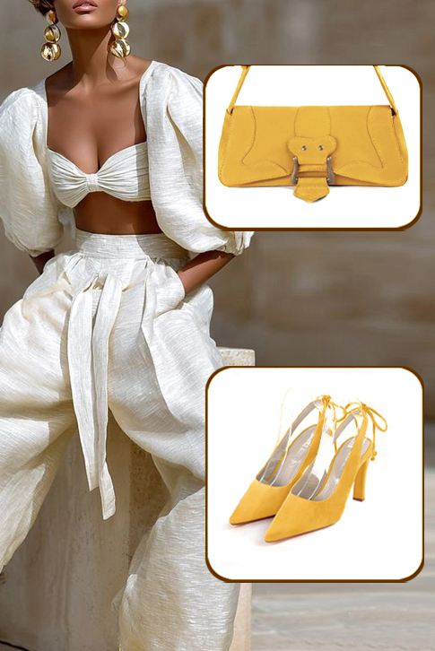 Dress slingback heels in yellow leather with high slim heels and pointed toe - Top view